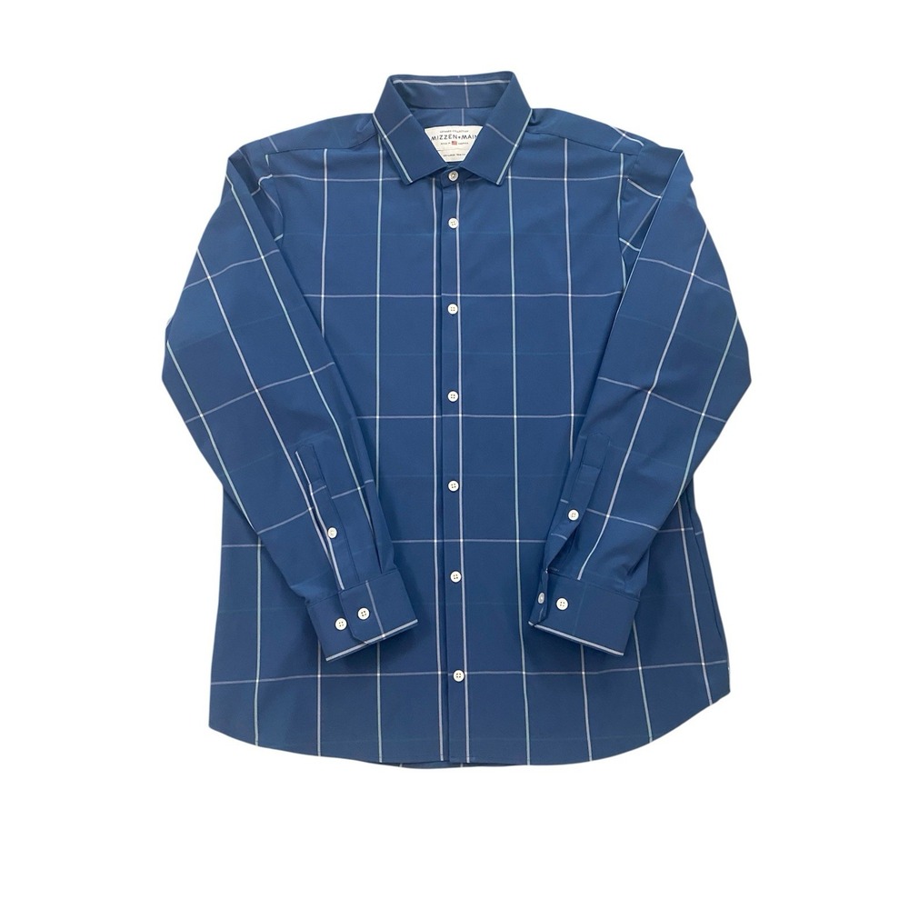 Mizzen + Main Leeward 2X‎ Trim Fit Dress Shirt Blue Plaid Men's Made In USA
